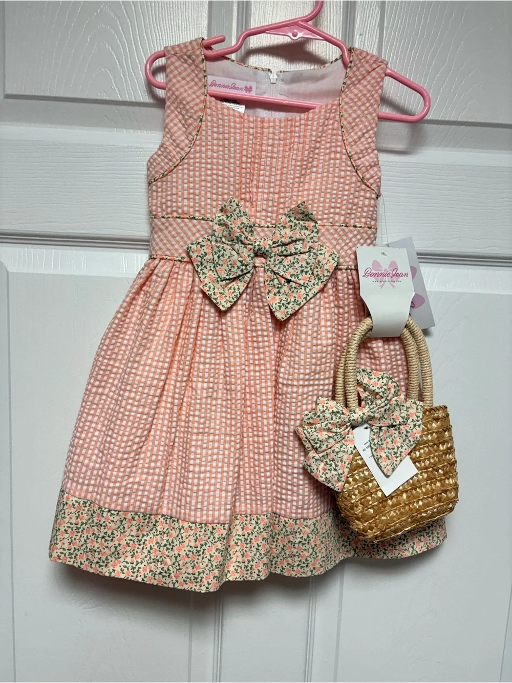 NWT Bonnie Jean Peach Seersucker Dress- 3T